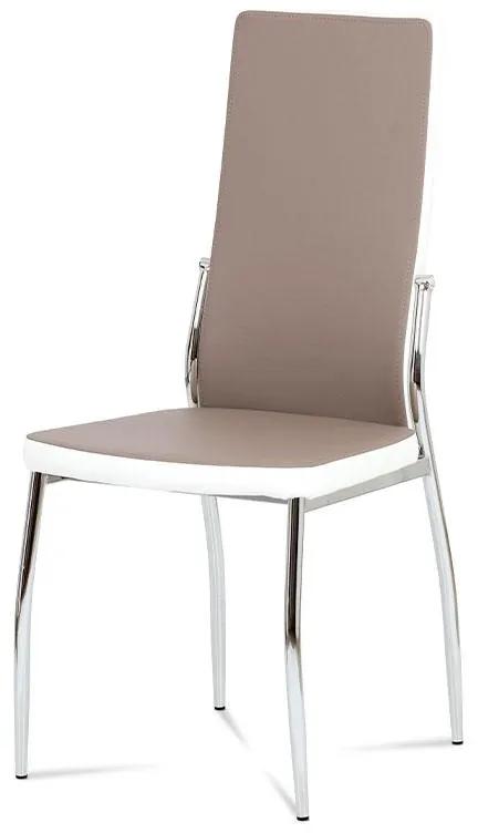 Autronic -  Autronic - jedálenská stolička, koženka béžová /biele boky/, chróm - AC-1693 LAN
