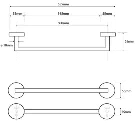 Sapho - Nástenný vešiak na uteráky X-ROUND 6,5x65,5 cm lesklý chróm