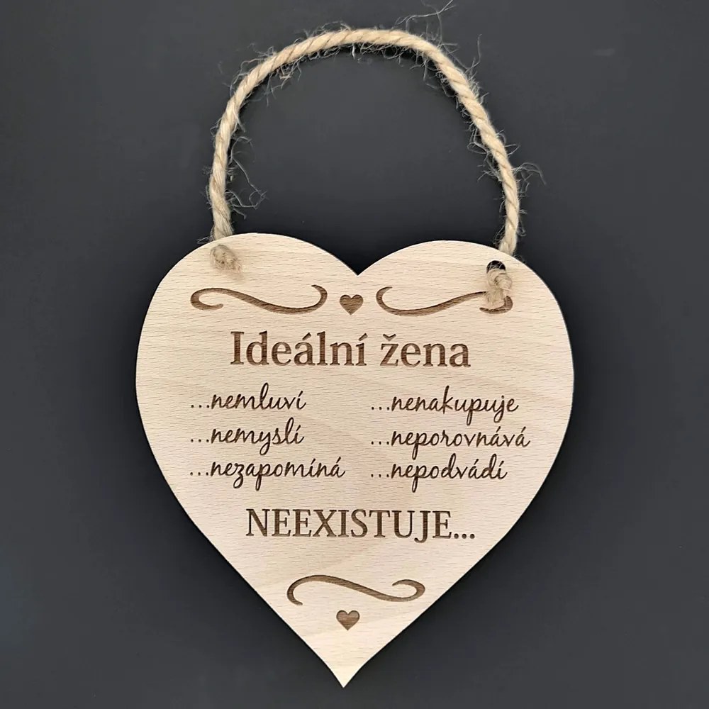 AMADEA Drevené srdce s textom Ideálna žena..., masívne drevo, 16 x 15 cm