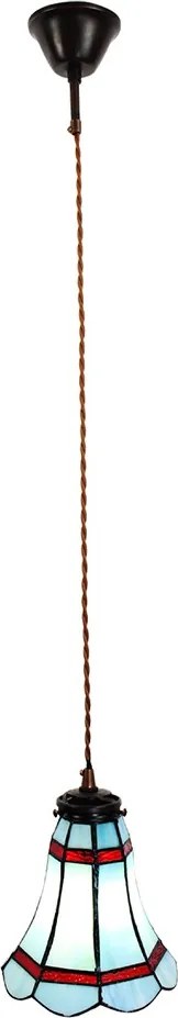 Modrá závesná Tiffany lampa červené pruhy RedLine - Ø 15*115 cm E14/max 1*25W