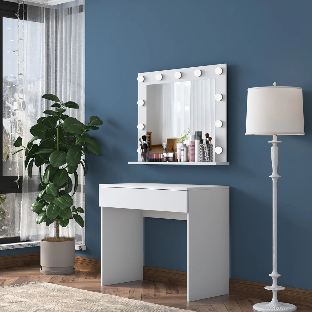 Minimalistický toaletný stolík Alisson II s LED zrkadlom biely