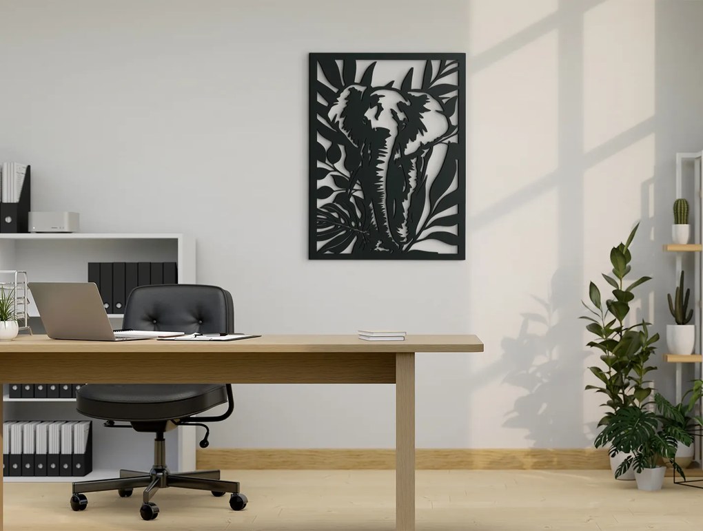 drevko Drevený obraz na stenu Slon v zeleni Rozmer obrazu: 43 x 32,5 cm, Farba dekorácie: Čierna