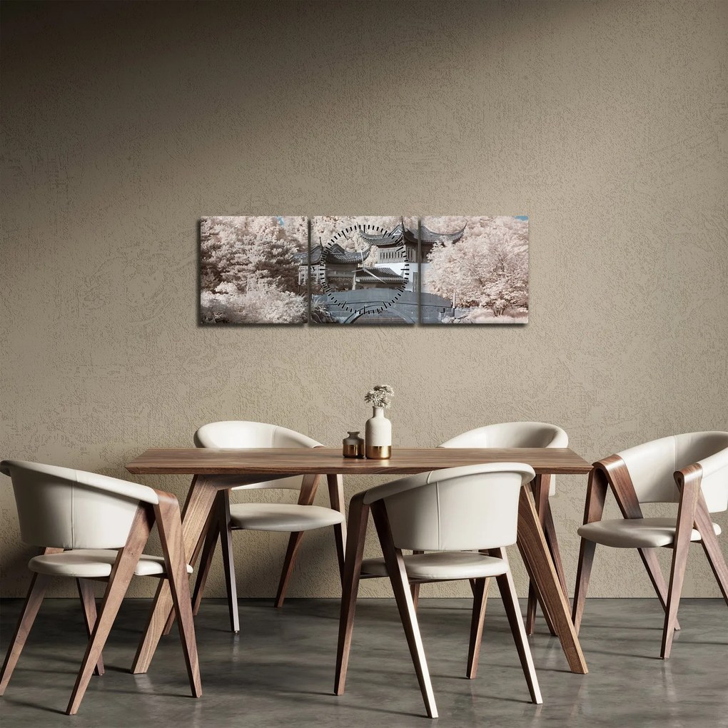 Obraz - Rozkvitnuté stromy v Ázii (s hodinami) (90x30 cm)