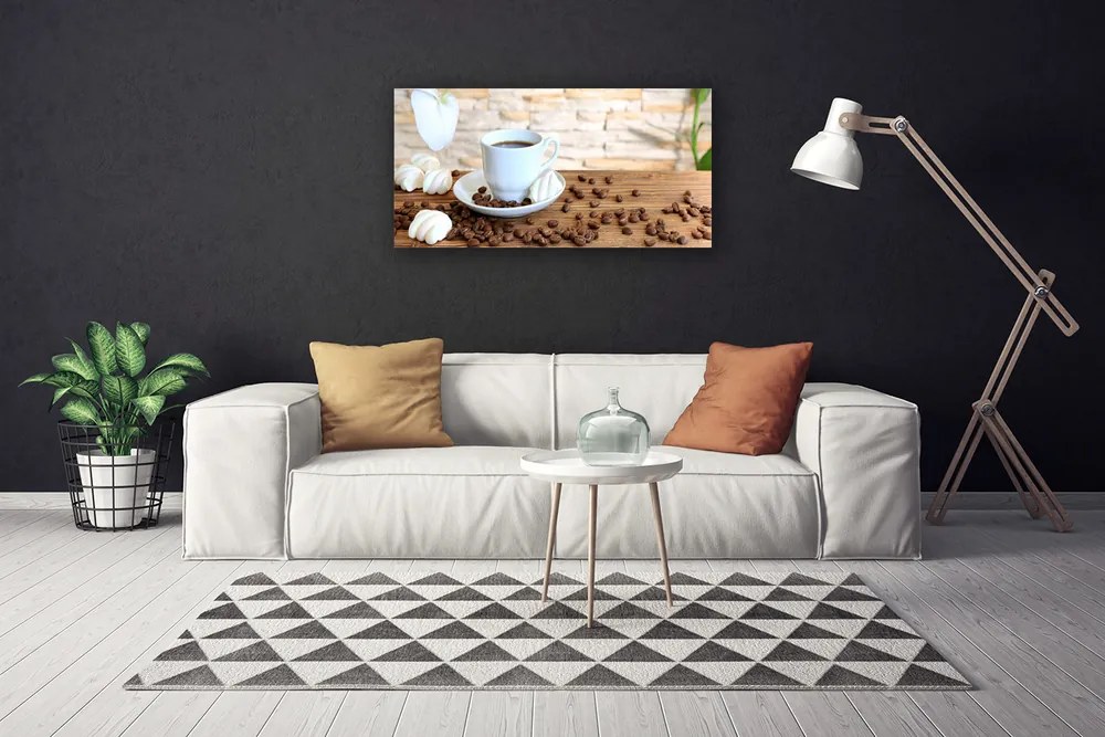 Obraz Canvas Hrnček káva zrnká kuchyňa 140x70 cm