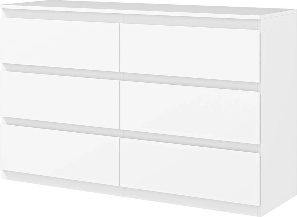 HOMCOM 6-zásuvkový úložný kabinet Moderný štýl so systémom tichého zatvárania pre spálňu, obývaciu izbu - 120 x 39 x 75 cm, Biela | Aosom