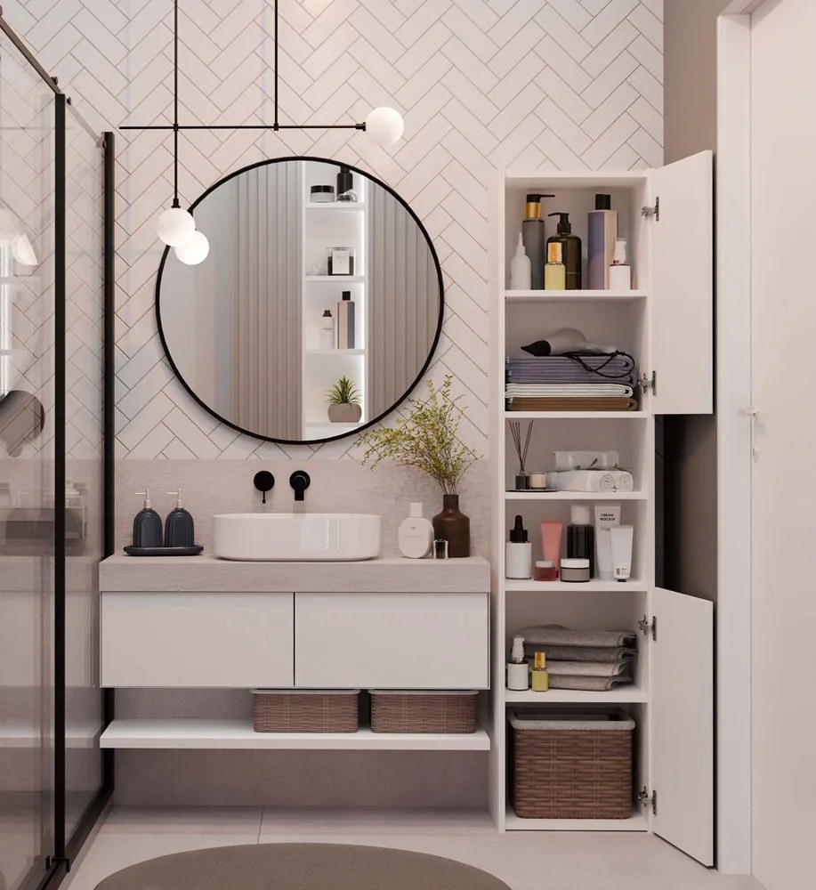 Kúpeľňová skrinka Samways 3 (biela). Akcia -19%. Vlastná spoľahlivá doprava až k Vám domov. 1132961