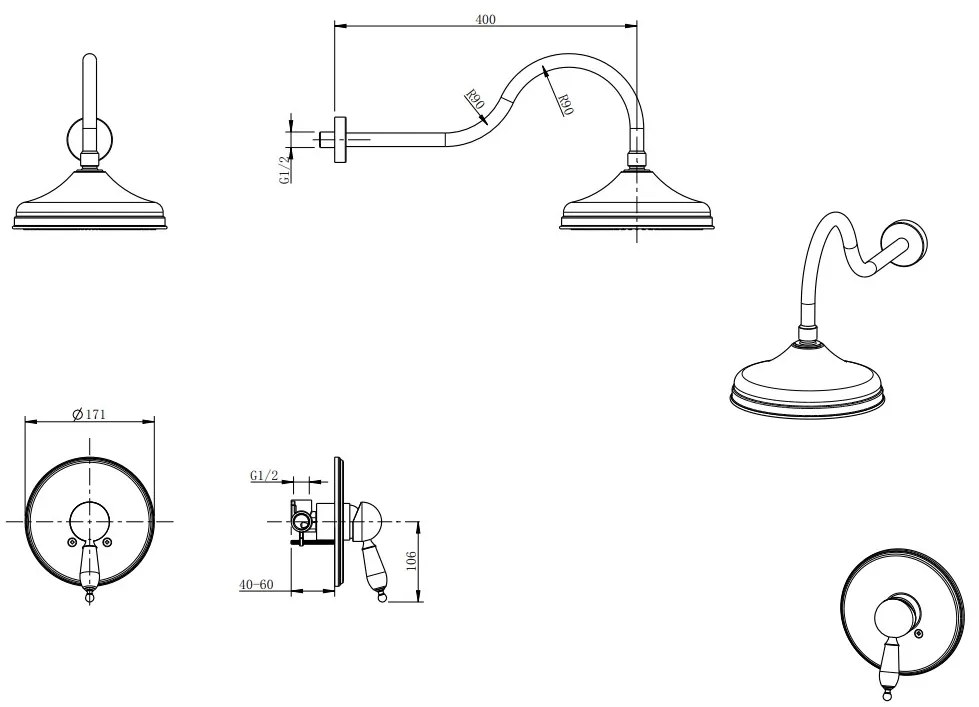 F-Design Lacrima, podomietková sprchová sada, chróm lesklý, FD1-LRA-7PASET2-11