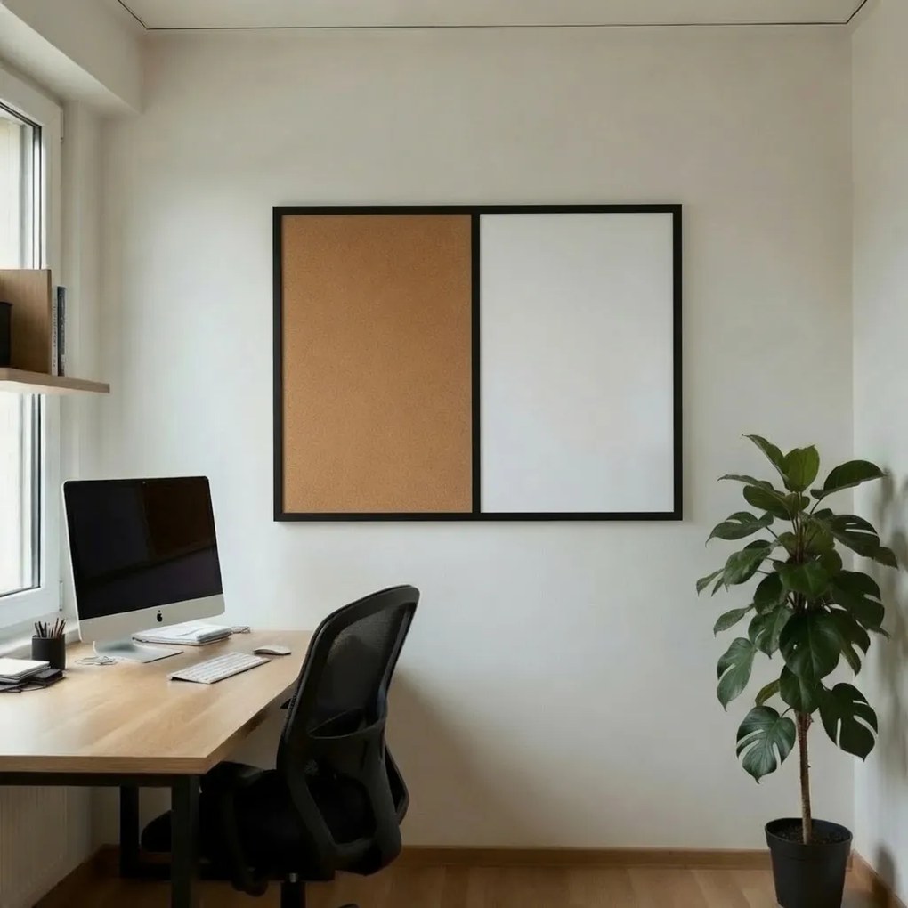Toptabule.sk Kombinovaná tabuľa biela v čiernom drevenom ráme COLOR 120x90 cm
