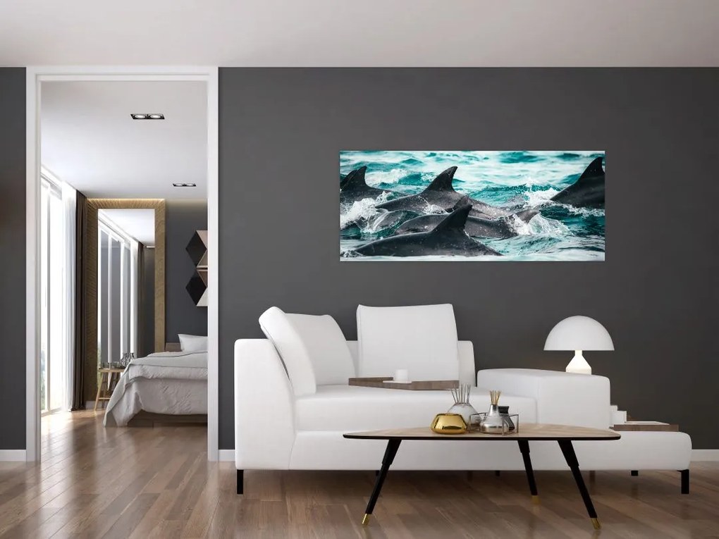 Obraz - Delfíny v oceáne (120x50 cm)