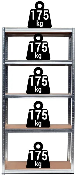Regál 180x90x30 cm strieborný