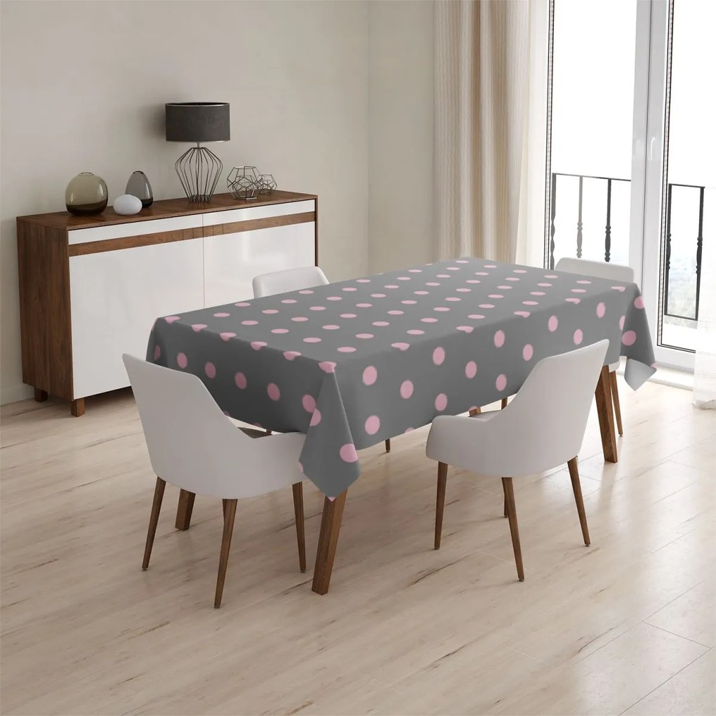 Sablio Obrus Ružové bodky na šedej - 90x90 cm