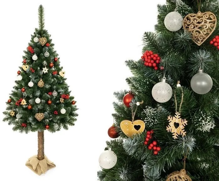 LEAN TOYS Vianočný stromček 3D na pníku z umelej diamantovej borovice 180 cm Snehové trblietky