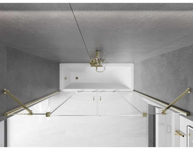 Mexen Velar Duo, 2-krídlová posuvná vaňová zástena 170 x 150 cm, 8mm číre sklo, zlatý lesklý profil, 896-170-000-02-50