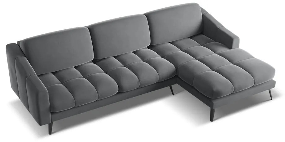 Sivá zamatová rohová pohovka (pravý roh) Nalu – Makamii