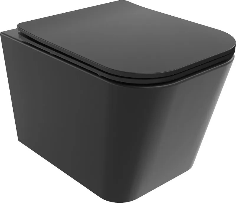 Mexen Teo, závesná WC misa 510x345x340 mm, Rimless Tornádo + WC sedadlo z duroplastu, čierna matná, 30850685T