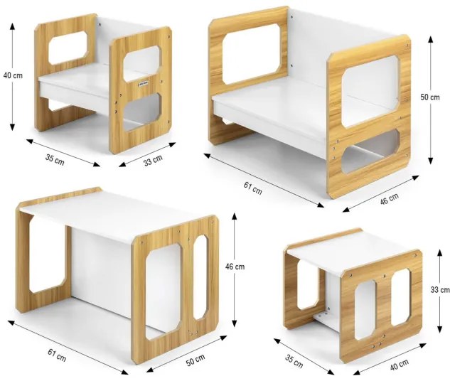 Detský stôl Stella 3v1 naturálny so stoličkou