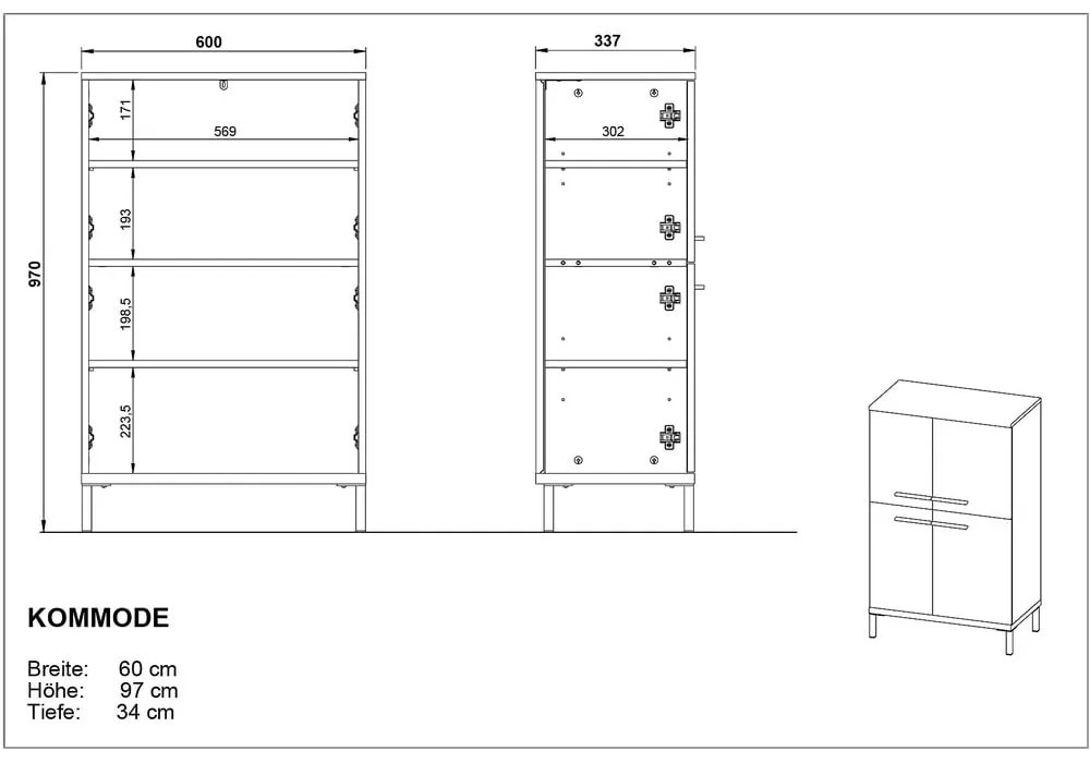 Tmavosivá vysoká kúpeľňová skrinka v dekore duba 60x97 cm Yonkers - Germania