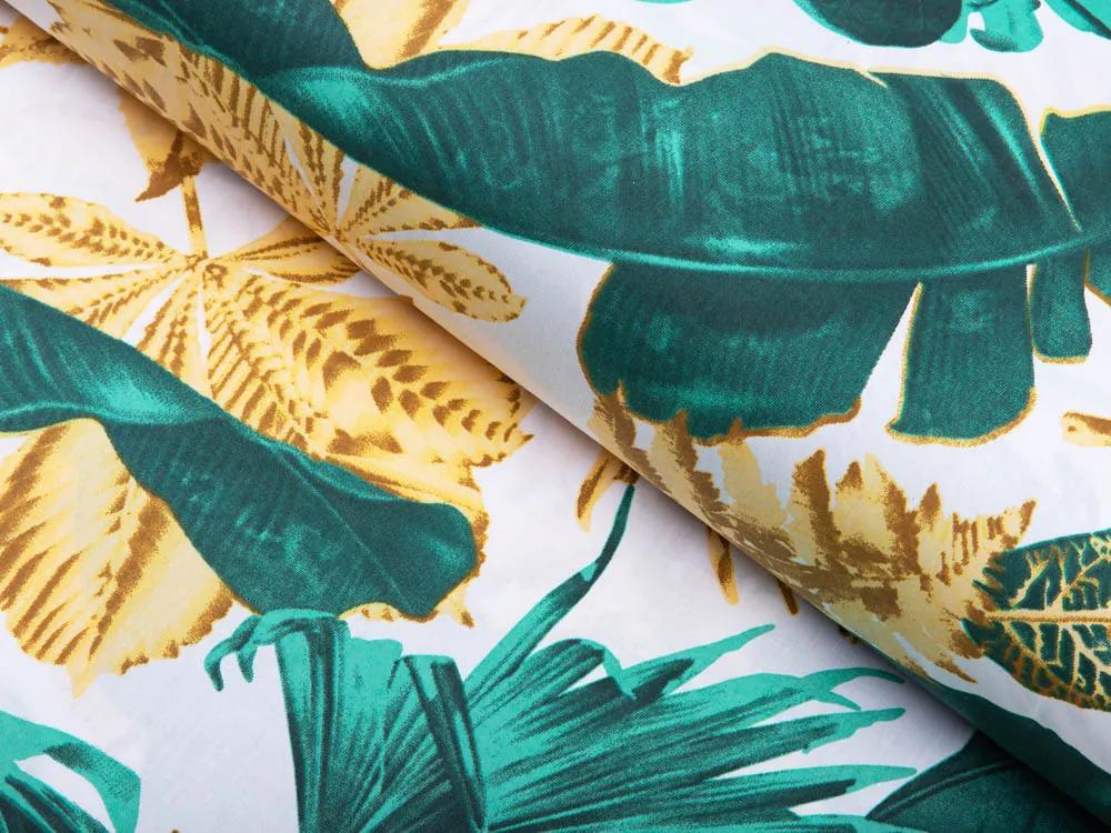 Biante Bavlnená obliečka na vankúš s lemom Sandra SA-245 Zelené a zlaté tropické listy 40 x 40 cm