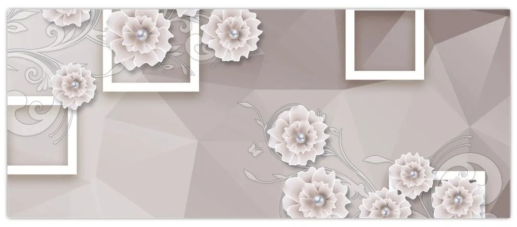 Obraz s béžovými kvetmi (120x50 cm)