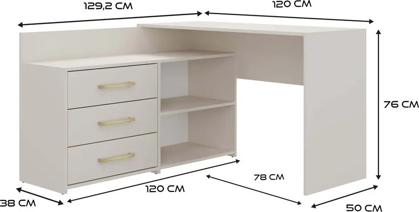 Rohový písací stôl + komoda DANY ľavý kašmírový