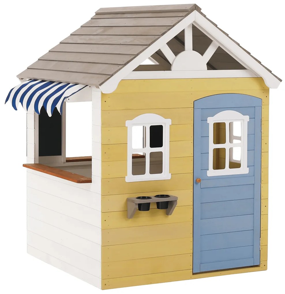 Drevený záhradný domček pre deti Nesko - biela / sivá / žltá / modrá