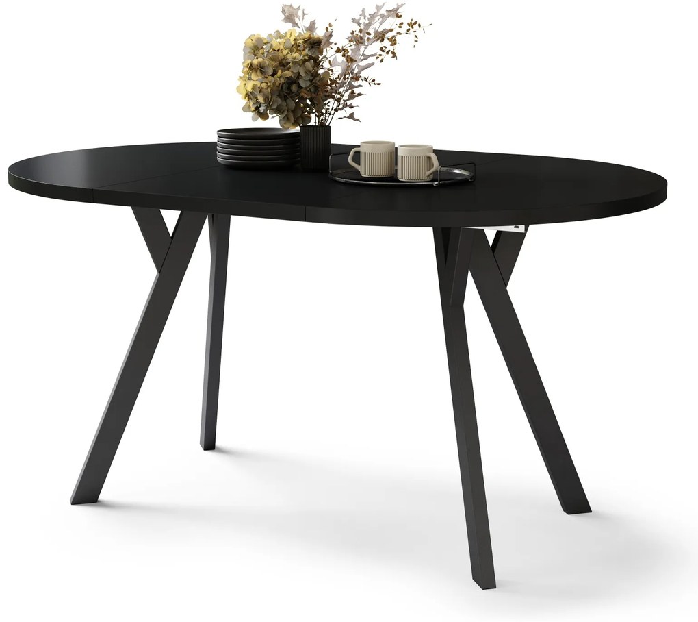 ALMO 100 Čierny/čierne nohy - OKRÚHLY LOFTOVÝ/INDUSTRIÁLNY ROZKLADACÍ STÔL DO OBÝVAČKY/JEDÁLNE