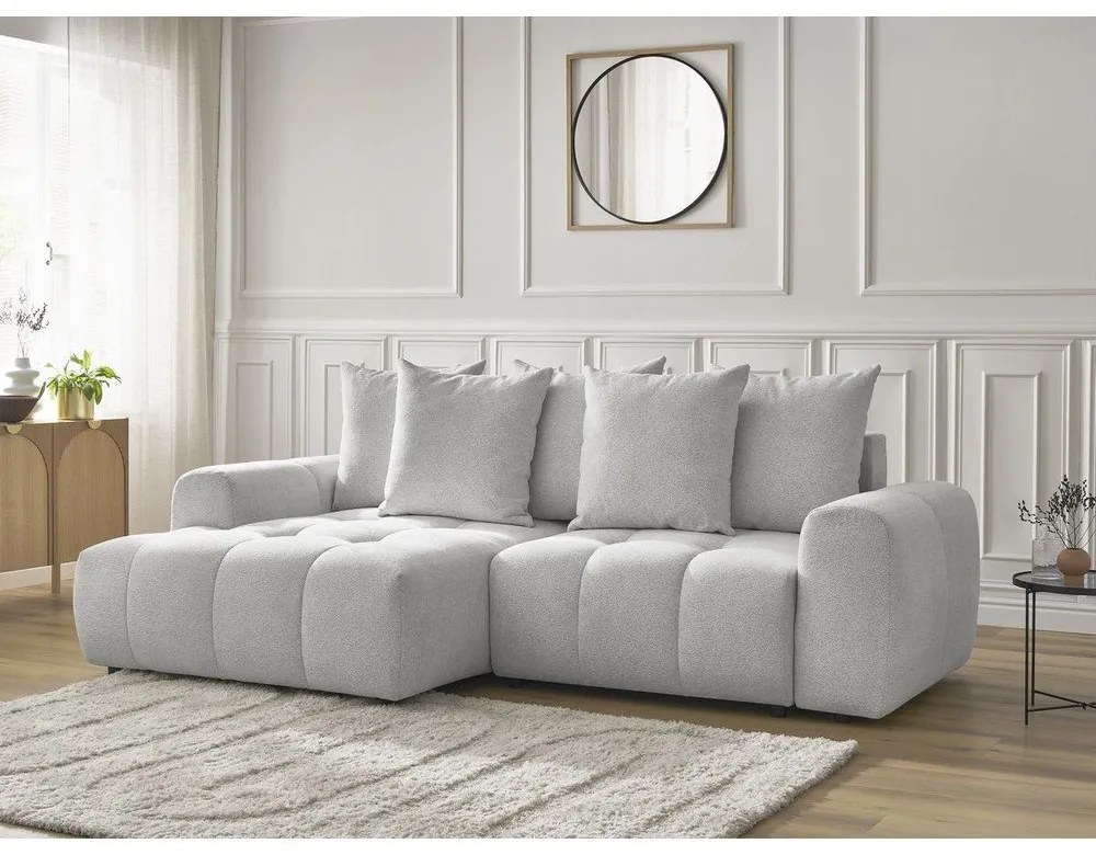 Svetlosivá ženilková rozkladacia/s úložným priestorom rohová pohovka (ľavý roh/s leňoškou) Roxelane – Bobochic Paris