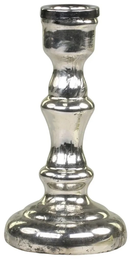 Strieborný antik sklenený svietnik na úzku sviečku - Ø 7*13cm