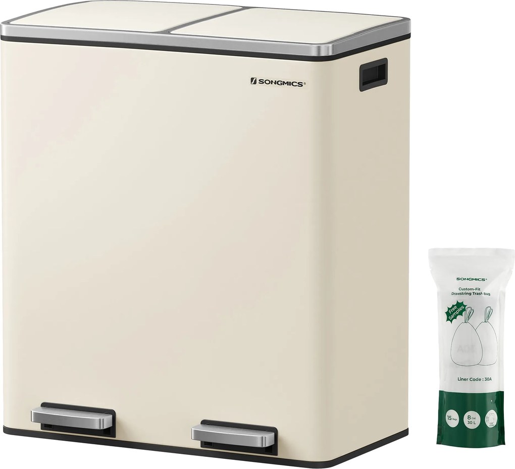 SONGMICS dvojitý odpadkový kôš, 2x30l, krémovej farby