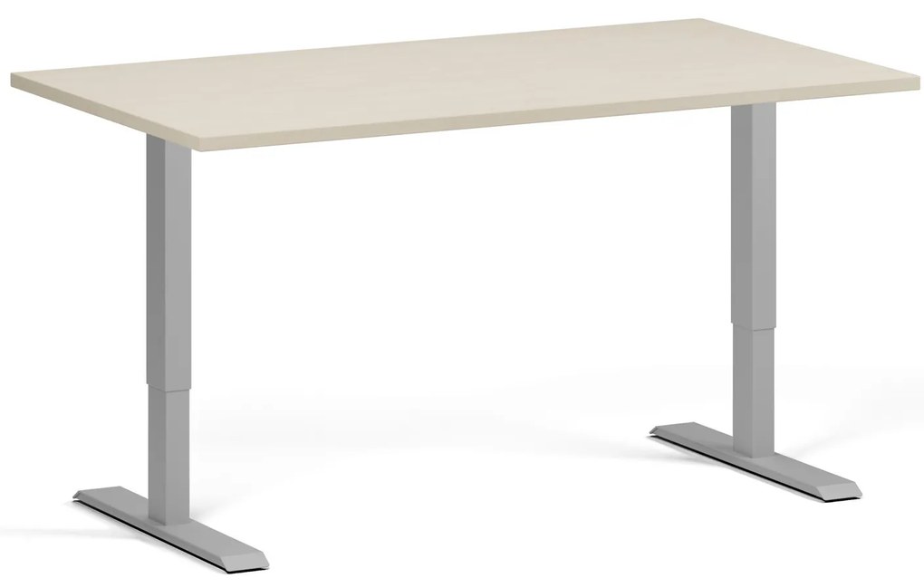 Výškovo nastaviteľný stôl, 140x80 cm, 2 motory, sivá podnož, breza