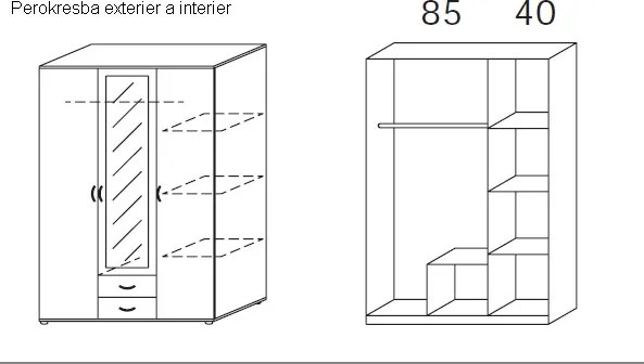 Šatníková skriňa 3-dverová Twin, dub sonoma/biela