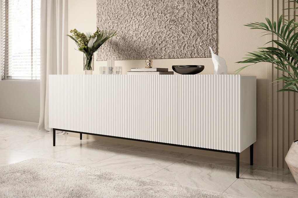 Komoda Nicole 200 cm - biely mat / čierna