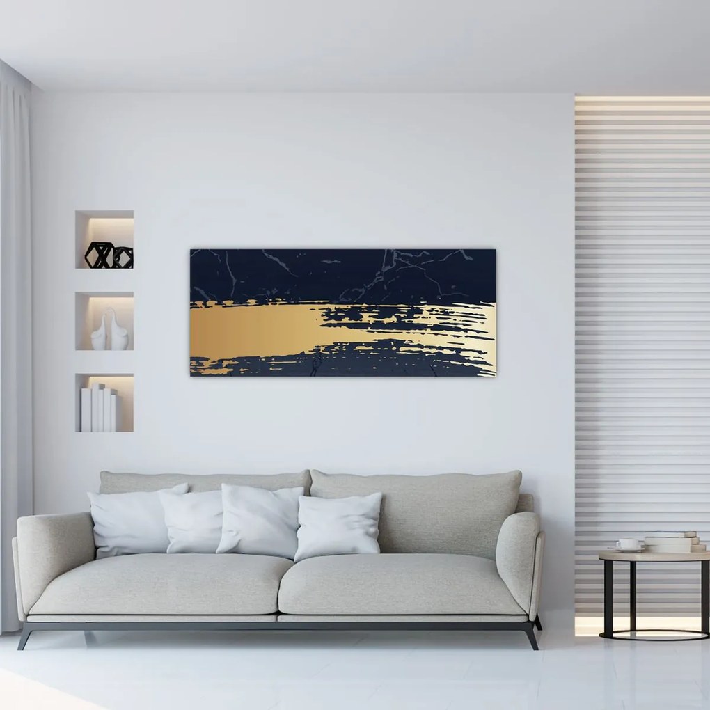 Obraz - Modrá a zlatá abstrakcia N⁰2 (120x50 cm)