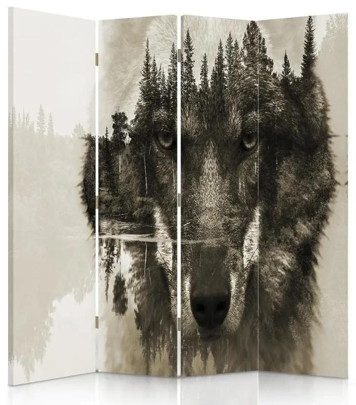 Ozdobný paraván Vlk Lesní zvířata Příroda - 145x170 cm, štvordielny, klasický paraván