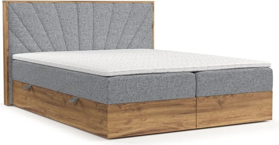 Boxspring posteľ s úložným priestorom v sivo-prírodnej farbe 180x200 cm Asahi – Maison de Rêve