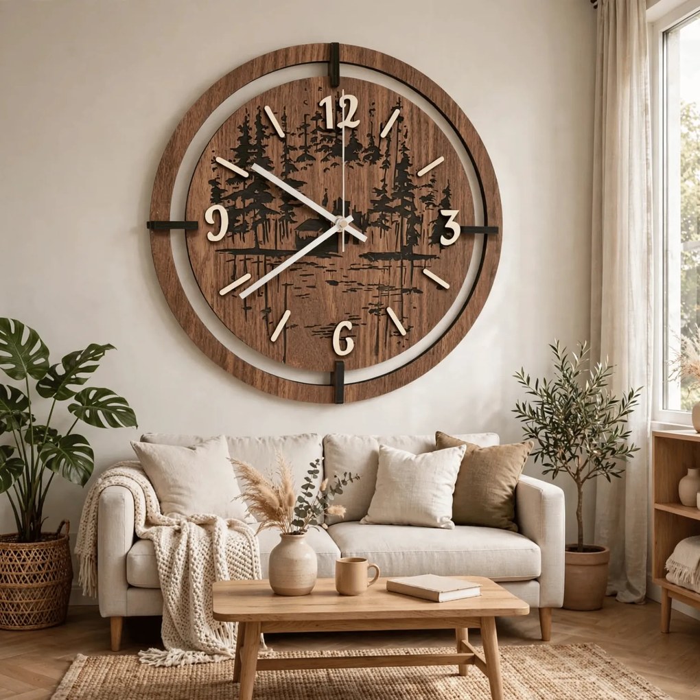 Drevené hodiny na stenu les 30 až 50 cm | NILSE: HDF - Javor 30 cm 4804-115436 HDF0702-ruky-silver