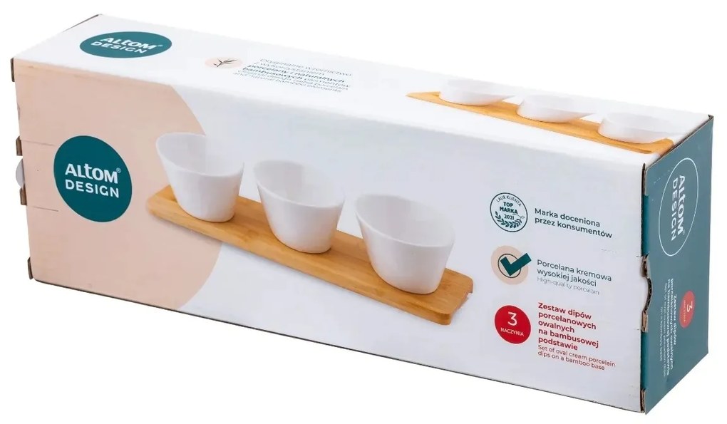 Altom Porcelánový set na dipy na bambusovom podnose Regular 150 ml, 3 ks