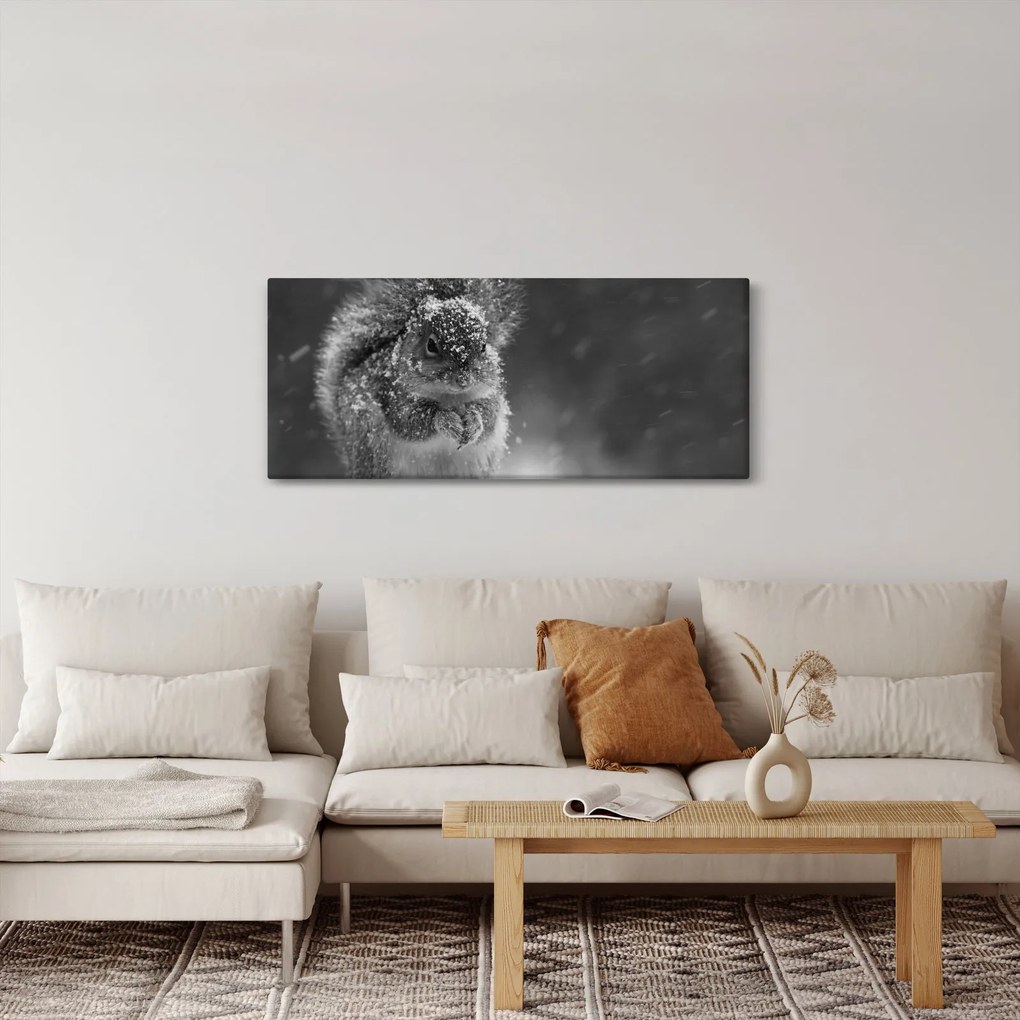 Obraz - Veverička v zime (120x50 cm)