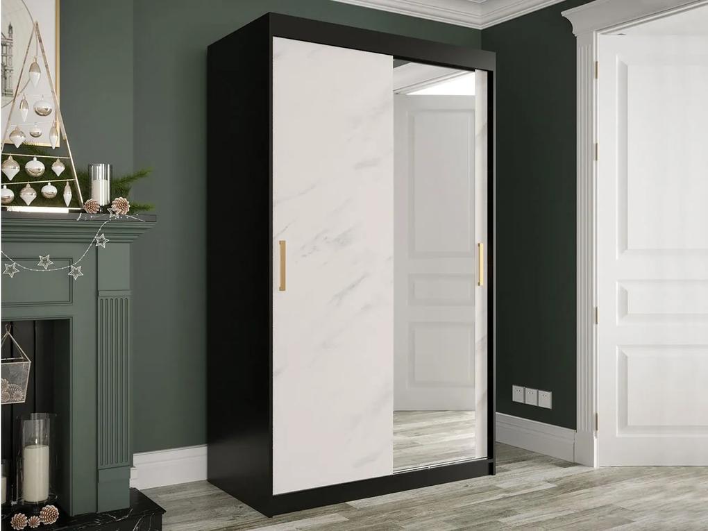 Skriňa s posuvnými dverami Nonnus 120 T2, zásuvka: nie, Farby: čierna matná / biela mramor