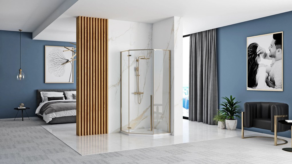 Rea Diamond Black, päťuholníkový sprchový kút 90 x 90 cm, 6mm číre sklo, čierna matná, REA-K5622
