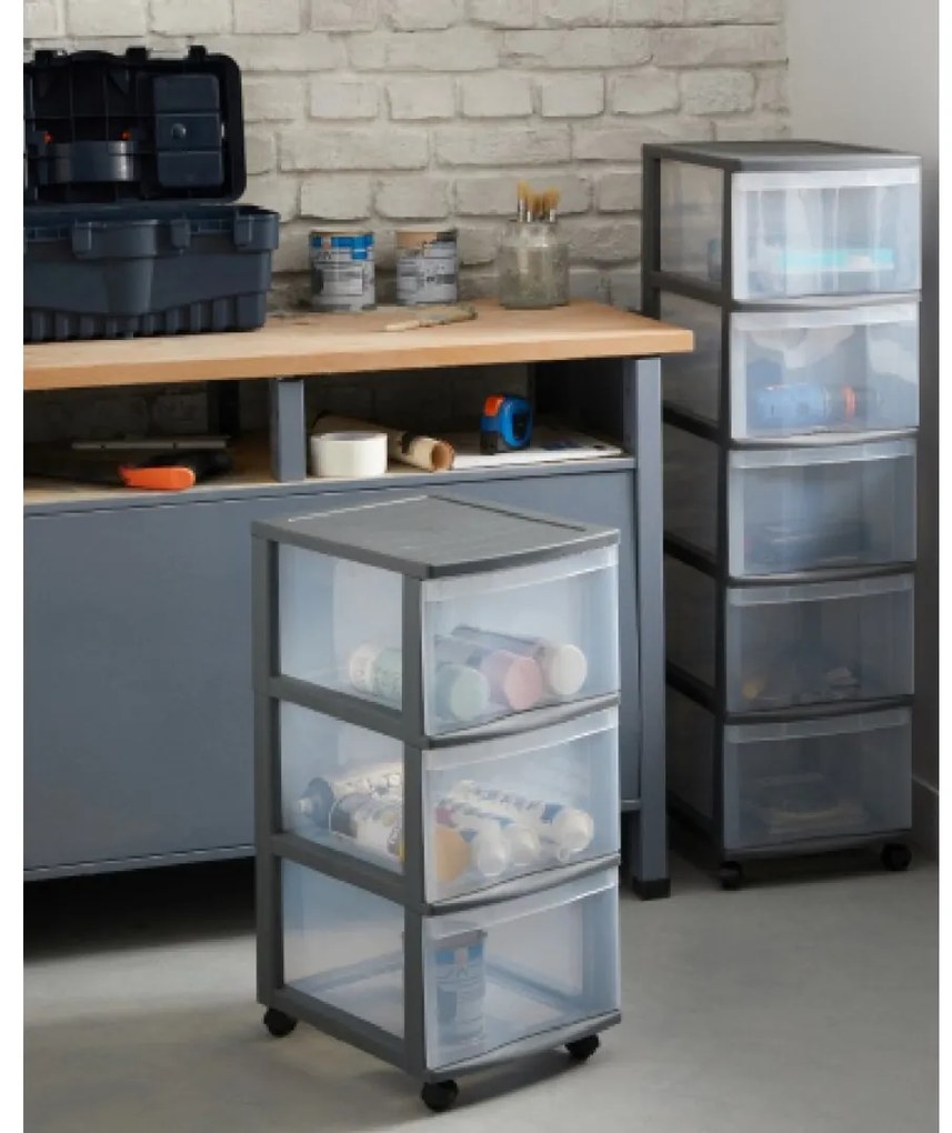 Úložný box s 3 zásuvkami, antracit, OFFICEMIX - MAXI