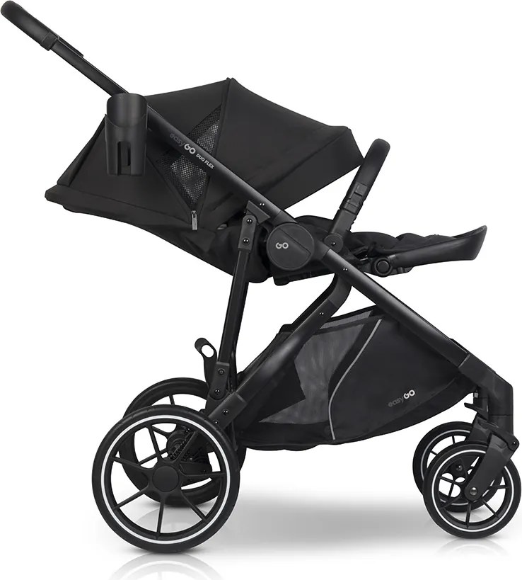 Súrodenecký kočík EasyGo Duoflex Ebony Black, 2 športové časti , 1 hlboká vanička