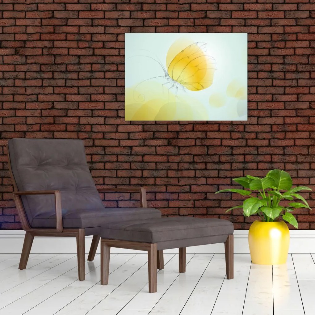 Sklenený obraz - Žltý motýľ (70x50 cm)