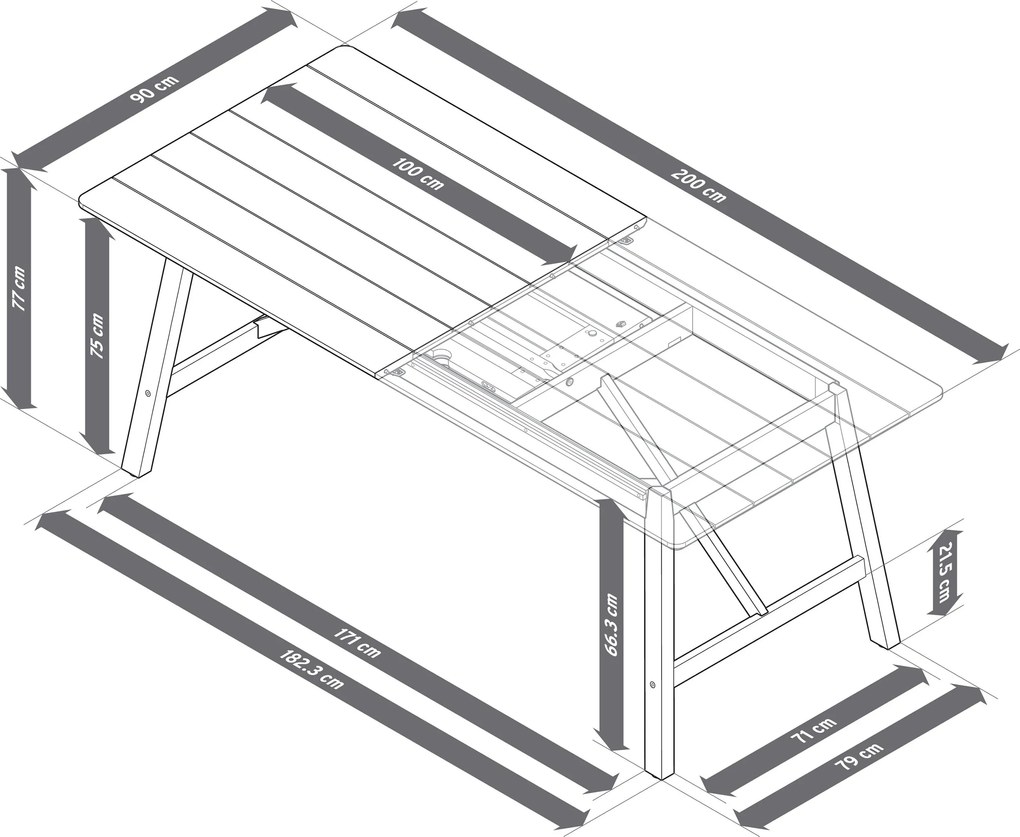 Rozťahovací záhradný stôl s rustikálnym rámom, cca 200 ‒ 250 cm