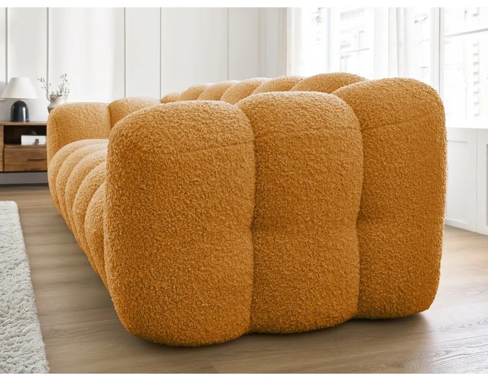 Pohovka z textílie buklé v horčicovej farbe 232 cm Hippolyte – Bobochic Paris