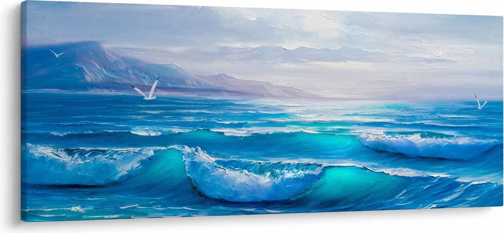 Obraz - Olejomaľba mora s čajkami (120x50 cm)