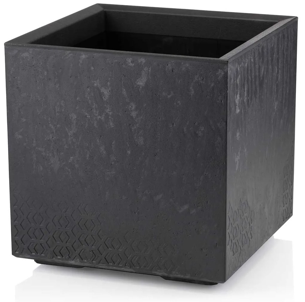 PLASTOVÝ KVETINÁČ NA KOLIESKACH BETONIQUE 40X40 CM IMITÁCIA BETÓNU ČIERNA