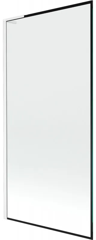 Mexen Next L, 1-krídlová vaňová zástena 90 x 150 cm, 6mm číre sklo-čierny vzor, biely profil, 895-090-000-03-70-20