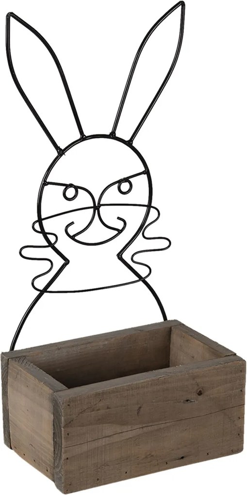 Hnedý drevený box s kovovým zajačikom - 20 * 13 * 10/44 cm