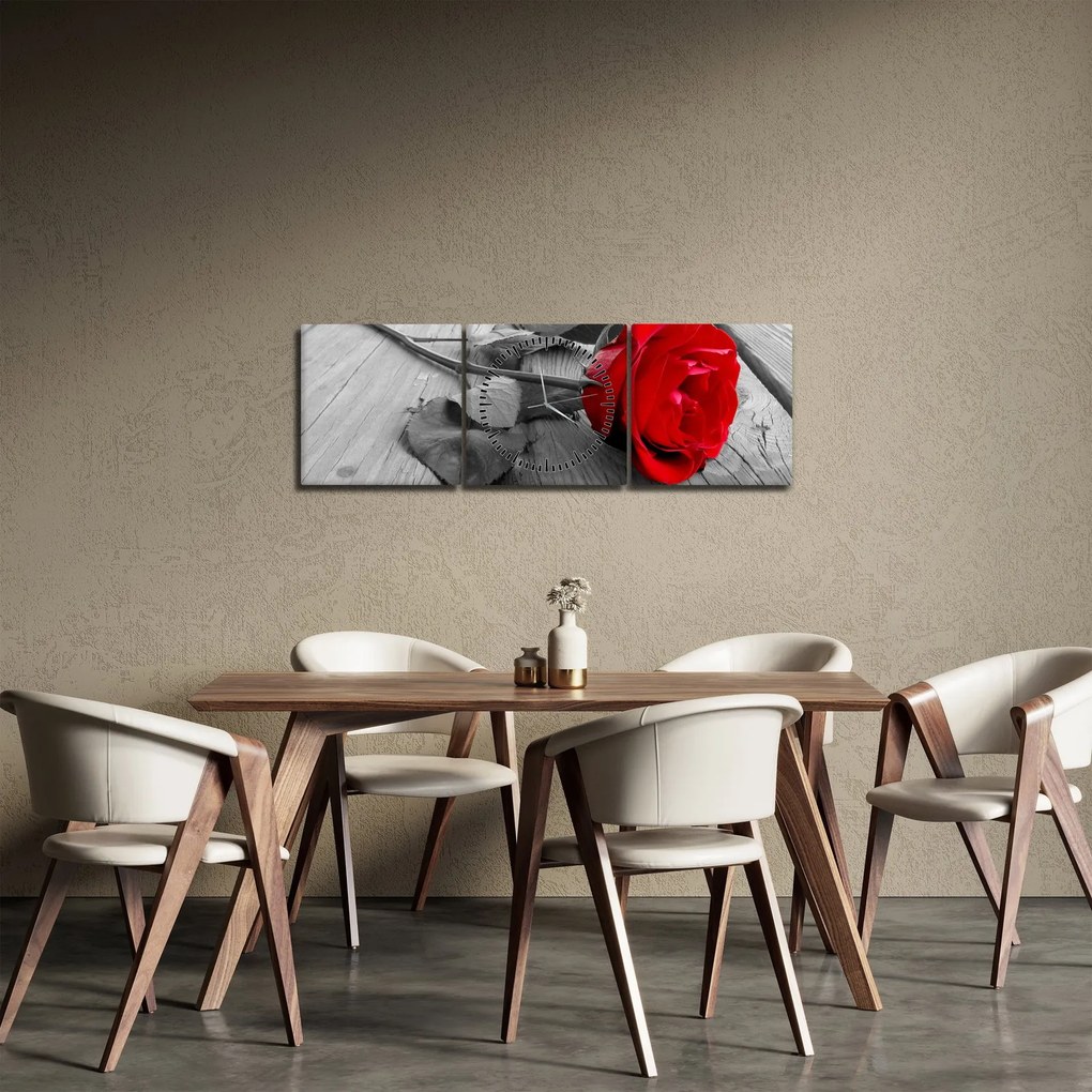 Obraz červených ruží (s hodinami) (90x30 cm)